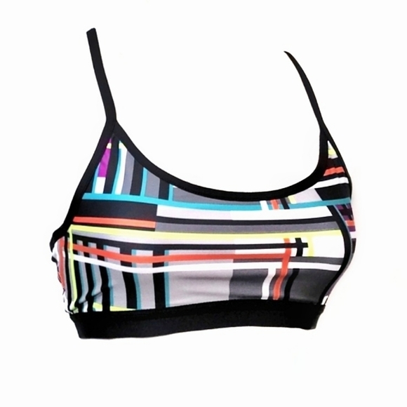 Fabletics Snapdragon Sports Bra Reversible Purple Multicolor Crop Top Work Out - Picture 1 of 12